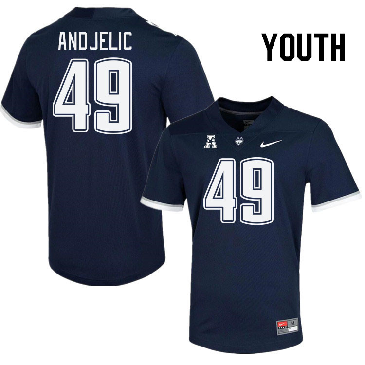 Youth #49 Jake Andjelic Connecticut Huskies College Football Jerseys Stitched Sale-Navy - Click Image to Close